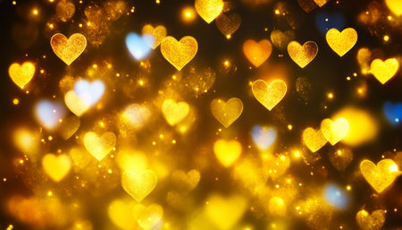 Golden Hearts Bokeh Background Dreamy, Romantic Design with Soft Focus for Valentine s Dayの素材