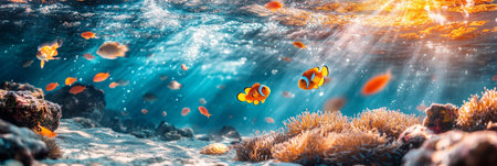 Underwater Paradise Vibrant Coral Reef Teeming with Colorful Fish in Crystal Clear Watersの素材