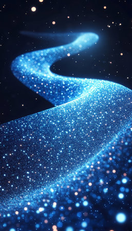 Futuristic Blue Tech Background, Flowing Pattern, Digital Circuits, Bright Light Pointsの素材