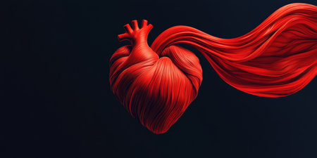 Anatomically Accurate Human Heart with Red Swirling Wave On Dark Background 3D Renderの素材