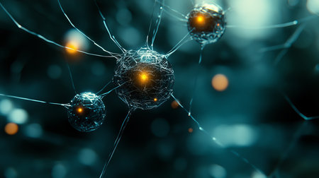 Abstract Neural Network, Connected Glowing Nodes,. Science, Biology, Technology Background.の素材