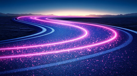 Glowing Digital Art, Abstract Falling Light Streaks, Neon Blue and Pink Vector Illustrationの素材