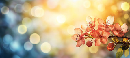 Spring Background With Pink Blossoms, Beautiful Sun Ligthing And Blurred Bokeh, Nature Conceptの素材