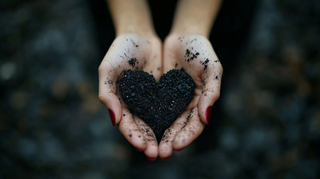 Heart of the Earth Open Female Hands Gently Holding Rich Black Soil, Symbolizing Conservationの素材