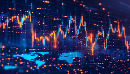 Global Stock Market Data, Financial Chart with Up and Down Trends, Business Background.の素材