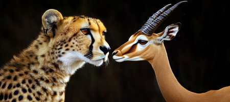 Cheetah and Impala Striking Encounter - An Illustration of Wildlife Predators and Prey In The Dark.の素材