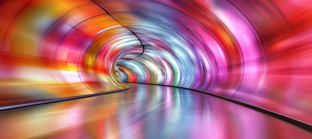 Abstract Vibrant Neon Tunnel Lights, Smooth Gradient Colors, Dynamic Composition, Reflective Floorの素材