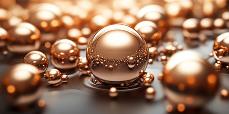 Golden Spheres Abstract Background With Reflective Metallic Balls And A Shallow Depth Of Fieldの素材