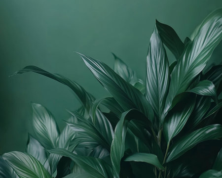 Lush Green Foliage Vibrant Green Leaves With Prominent Veins On A Green Background, Natural Patternの素材