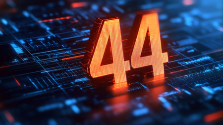 Glowing Digital Number 44 On Futuristic Abstract Background Cyber Technology And Big Data Conceptsの素材