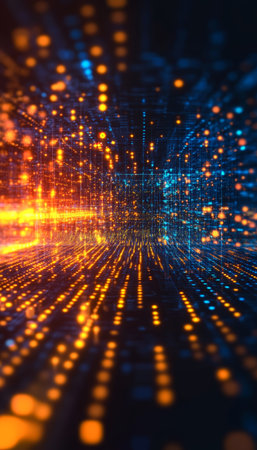 Abstract Glowing Tunnel Data Stream, Digital Flow, Futuristic Technology, Big Data Visualizationの素材