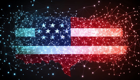 Stylized U.S. Flag Vector Illustration, Superimposed Graph Lines, Digital Design Conceptの素材