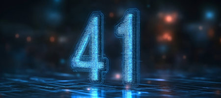 Glowing Futuristic Digital Neon Number 41. Design. Element On Blue Digits Background..の素材