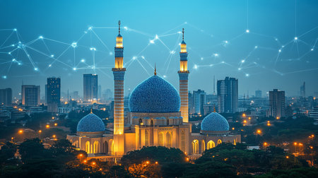 Abuja National Mosque In Digital Network, Symbolizing Technology And Islam In Nigeriaの素材