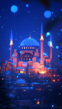 Illuminated Hagia Sophia, Istanbul A Magical Winter Night in Turkey s Historic Heart.の素材