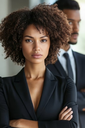 Uneasy Female Professional with Male Colleague Standing Too Close, Harassment at Workplace Conceptの素材