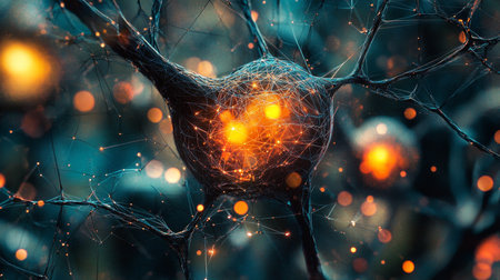 Luminescent Neural Network, Synaptic Transmission, Brain Activity, Abstract Background, Neurologyの素材