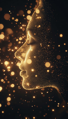 Digital Human Profile, Artificial Intelligence Concept, Glowing Particles, Technology Backgroundの素材