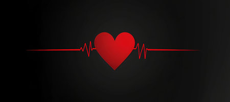 Minimalist Red Vector Heart and Pulse Trace on a Black Background A Healthcare Conceptの素材