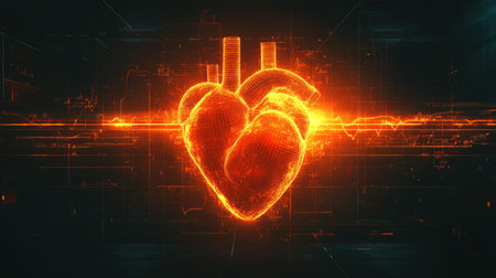 Glowing Digital Heart Monitoring on Grid Background Vector Art of Medical Technologyの素材