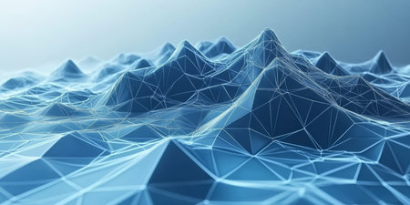 Abstract Blue Low Poly Geometric Surface, Futuristic Landscape Background, 3D Illustrationの素材