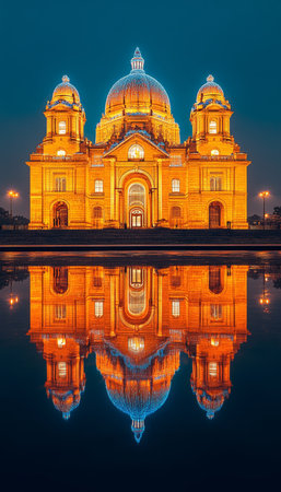 Victoria Memorial Illuminated At Twilight, A Beautiful Architectural Landmark In Kolkata, Indiaの素材