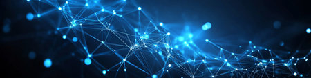 Abstract Wave Pattern Light Blue Connected Mesh, Polygonal Network in Modern, Tech-Inspired Designの素材