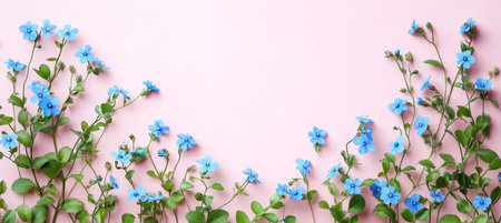 Forget-Me-Nots Floral Arrangement On Pastel Pink Background, Spring Or Summer Floral Designの素材