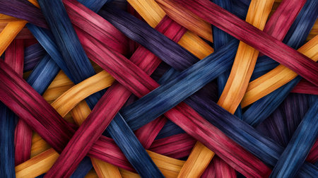 Abstract Background with Interwoven Colorful Paper Strips, Modern Geometric Design, Vibrant Colors.の素材