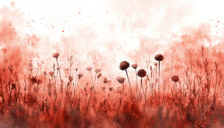 Watercolor Peach Floral Background, Wildflower And Cosmos, Card, Invitation Banner, Design Element.の素材