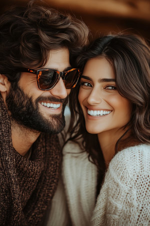 Smiling Couple, Radiating Happiness and Affection, Shares an Intimate, Joyful Moment.の素材