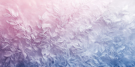 Pale Pink, Purple, And Blue Frost On Window Forming Unique, Delicate, Nature-Inspired Ice Crystalsの素材