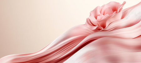 Elegant Flowing Pink Fabric With A Delicate Rose, Minimalist Design, Abstract Art Backgroundの素材