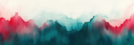 Abstract, Colorful Blue and Red Watercolor Background Serene and Vibrant with Artistic Textの素材
