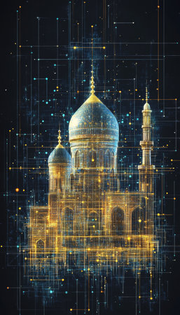 Imam Reza Shrine in Digital Network Style, Mashhad, Iran. Concept of Religion and Technologyの素材