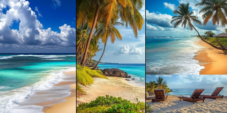 Tropical Paradise Serene Collage of Stunning Beach Scenes for Relaxation and Resort Travelの素材