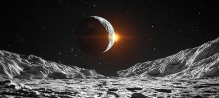 Space Panorama. Lunar Landscape with Rising Star, a Vision of Exploration and Discoveryの素材