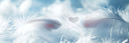 Feathery Softness Blue and White Valentine s Day Texture with Dreamy Feathers and Loveの素材