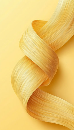 Abstract Background, Smooth Swirls of Gold Material on a Yellow Backdrop, Minimalist, Modern Style.の素材