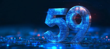 Futuristic Technology Background With The Number 59, A 3D Illustration of Binary Code.の素材