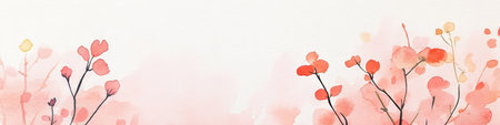 Pale Rose Watercolor Wash, Detailed Illustration of Herbs and Wildflowers, Gentle Backgroundの素材