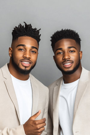 Two Stylish Men, One Leaning Forward And Making a Point While Talking About Vision, Natural, Realの素材