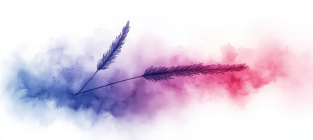 Delicate Whispers of Nature Fine Line Drawing on Watercolor Wash, Lilac and Pink, Pastel Tonesの素材