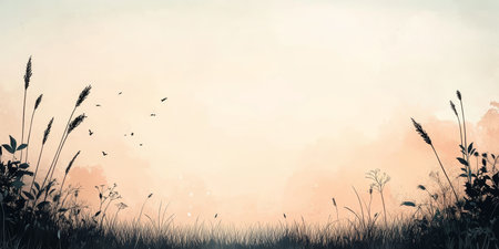 Minimalist Watercolor Background, Botanical Silhouette, Pastel Colors, Delicate Illustrationの素材