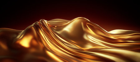 Abstract Background Flowing Liquid Gold, Dynamic Wrinkles, Metallic Wave, 3D Illustrationの素材