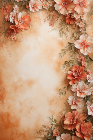 Watercolor Floral Frame, Romantic Design Element with Lush Peach and Cream Blooms Backgroundの素材