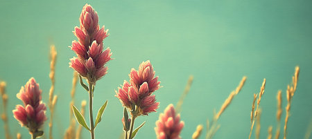 Delicate Pink Wildflowers on Pale Green A Watercolor Floral Background Illustrationの素材