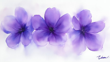 Delicate Purple Watercolor Flowers, Light And Airy Background, Simple Floral Sketches, Soft Detailsの素材