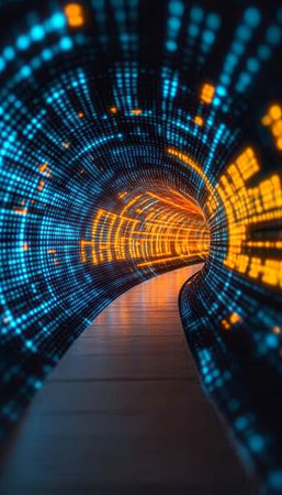 Abstract Big Data Stream Glowing Energy, Digital Tunnel with Futuristic Data Flow Movementの素材