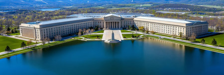 Aerial View of the Pentagon Building, a Symbol of US Military Power in Washington, D.C.の素材
